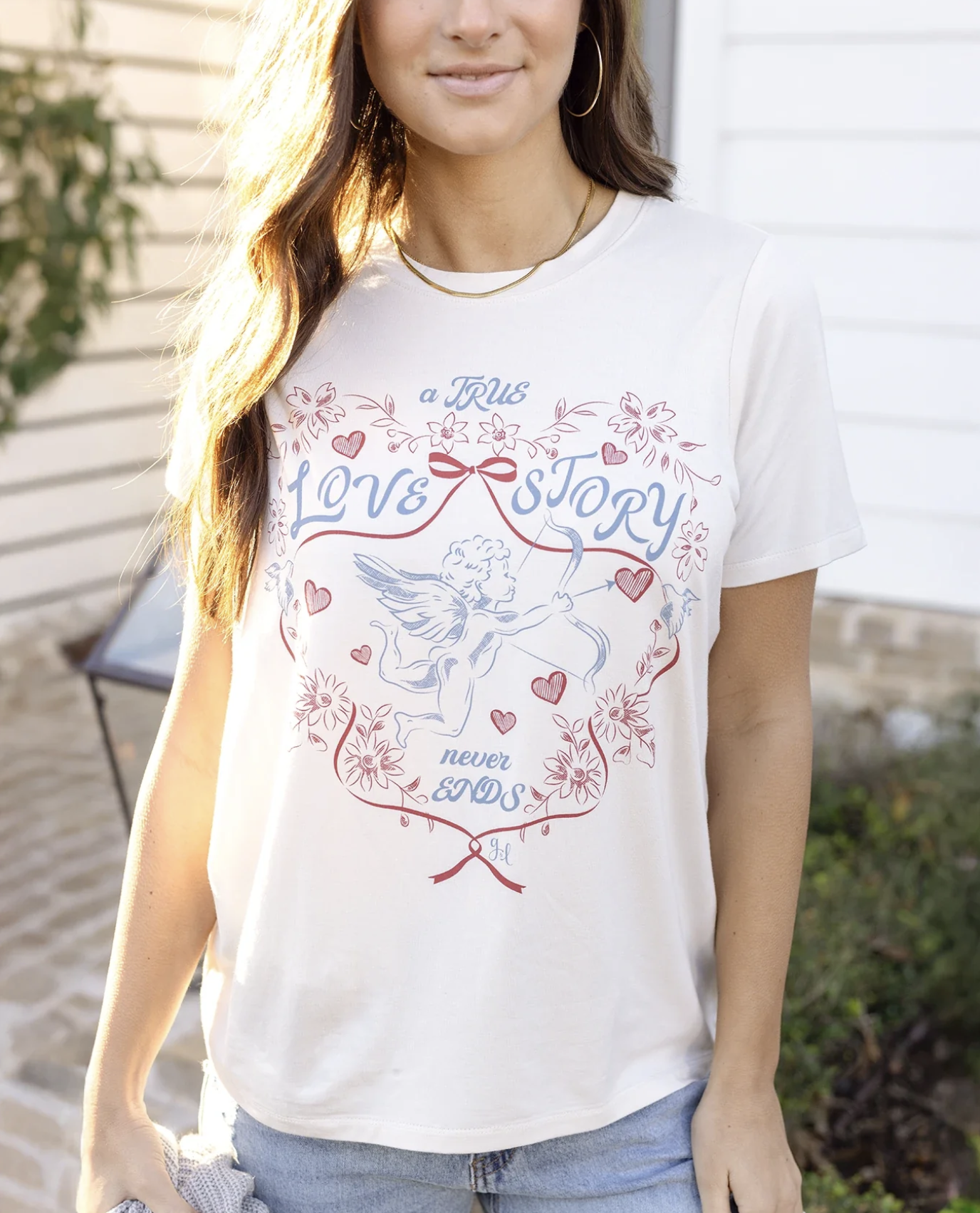 [NF]25SS★3-WAY LETTERING CORSAGE TEE Grace & Lace Girlfriend Fit Graphic Tee - Retro Heart — 3